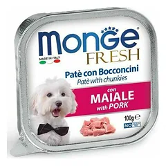 Monge Fresh paštetas ir gabaliukai su kiauliena, drėgnas maistas šunims 100 g