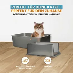Lucky Kitty XXL kačių tualetas iš nerūdijančio plieno su gaubtu, matinis / tamsus gaubtas — 4 nuotrauka
