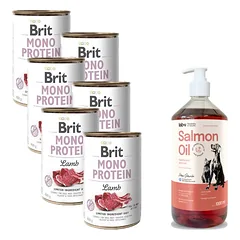 BRIT MONO PROTEIN LAMB 6x400g + LAB V Lašišų aliejus šunims ir katėms 1000ml