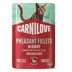 CARNILOVE Gravy rich in Pheasant enriched with Raspberry Leaves konservai katėms 85 g parduotuvėje zooprekes24.lt