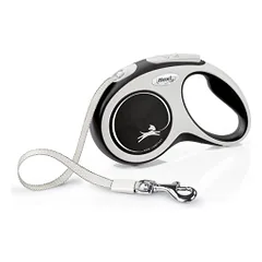 Flexi New Comfort Tape juostinis, juodas pavadėlis šunims, S, 5 m