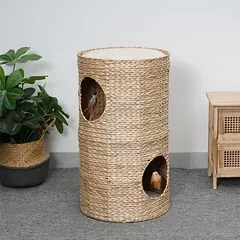 Karlie draskymo statinė Caverna iš vandens hiacintų katėms, Ø 40 x H 70 cm — 2 nuotrauka