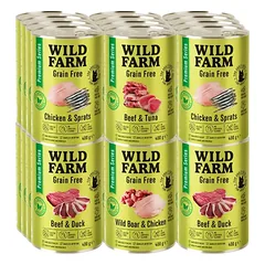 WILD FARM Premium Grain Free Mix skoniai 24x400g – be grūdų kačių maistas