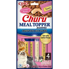 INABA Meal Topper Tuna Salmon 4x14g kreminis tuno ir lašišos maisto papildas katėms