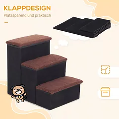 Sulankstomi 3 pakopų laipteliai katėms ir šunims su daiktadėže, MDF, 40 x 54 x 48 cm, juodi — 4 nuotrauka