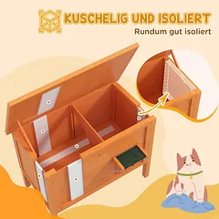 Kačių namelis PawHut 85x50x68,5cm., šviesiai rudos spalvos — 4 nuotrauka