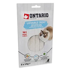 Ontario Lickable Treats With Tuna And Salmon kremas skanėstas suaugusioms katėms ir kačiukams nuo 3 mėnesių amžiaus, 5 x 14 g — 2 nuotrauka