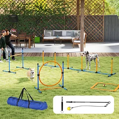 Agility rinkinys šunims, 7 dalių, su reguliuojamo aukščio kliūtimis, šunų dresūrai ir žaidimams, oranžinis ir mėlynas — 2 nuotrauka