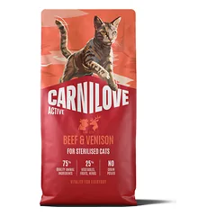 CARNILOVE ACTIVE Cat Beef & Venison Sterilised sausas pašaras katėms