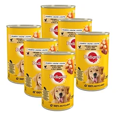 PEDIGREE Adult konservų dėžutė 6x400 g - drėgnas šunų ėdalas su vištiena ir daržovėmis drebučiuose