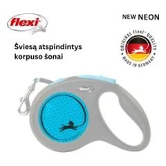 Flexi New Neon M automatinis pavadys, 5 m, juostelė, mėlynas — 3 nuotrauka