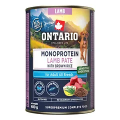 Ontario Adult Monoprotein paštetas su ėriena ir rudaisiais ryžiais, drėgnas maistas šunims 400 g — 2 nuotrauka