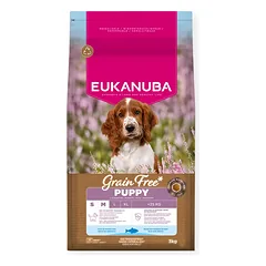 Eukanuba Grain Free sausas maistas mažų ir vidutinių veislių šuniukams su žuvimi, S/M, 3 kg