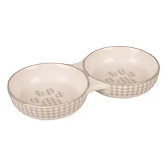 Flamingo Mylo keramikos dvigubas dubuo katėms, smėlio-baltas, 145 ml, 2×11 cm