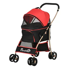 Šunų vežimėlis 2 viename su nešyne ir automobiline kėdute iki 10 kg, sulankstomas, su apatiniu krepšiu, 82 x 49,5 x 98 cm, raudonas
