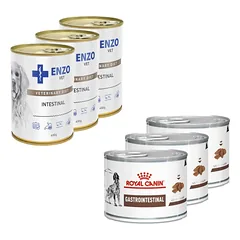 ROYAL CANIN Gastro Intestinal 3x200g skardinė šuo + ENZO VET Žarnyno dieta šunims su ėriena 3x400g
