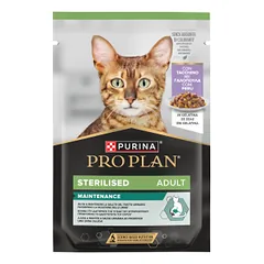 Purina Pro Plan Adult Sterilised Maintenance Šlapias pašaras sterilizuotoms katėms su kalakutiena drebučiuose, 85 g