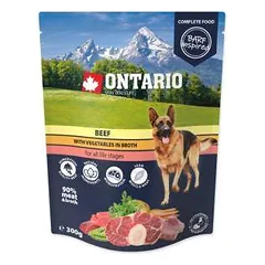 Konservuotas šunų maistas - Ontario šunų jautienos su daržovėmis sultinyje, 300 g