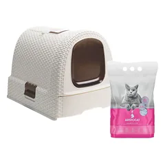 CURVER smėlio spalvos kačių kraiko tualetas+ ARISTOCAT PREMIUM silikoninis kraikas katėms 3,8 l be kvapo