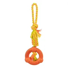 Trixie Denta Fun Ring On A Rope šunų žaislas su virve ir žiedu, medvilnė/guma, ø 12/41 cm