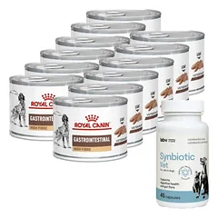 ROYAL CANIN Gastro Intestinal High Fibre 12x200g skardinė + LAB-V Synbiotic Vet - virškinamojo trakto sveikata ir žarnyno mikroflora šunims ir katėms 45 kapsulės