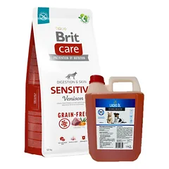 BRIT CARE Grain-free Sensitive Venison 12kg + LAB V Lašišų aliejus šunims ir katėms 5000ml