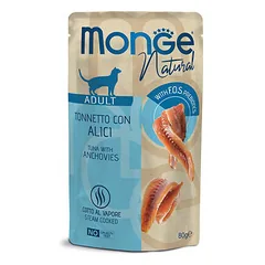 Monge Natural Adult tuno gabaliukai su ančiuviais, drėgnas maistas katėms 80 g