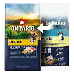 Ontario Senior Mini su baltąja žuvimi ir rudaisiais ryžiais, sausas maistas šunims 2,25 kg — 2 nuotrauka