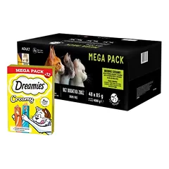 PetRepublic drėgnas kačių ėdalas švelniame padaže mišinys mėsos ir žuvies skonio 48x85g + DREAMIES Kreminis su vištiena ir lašiša 12x10g