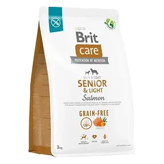Brit Care begrūdis sausas maistas vyresniems ir mažiau aktyviems šunims su lašiša 3 kg