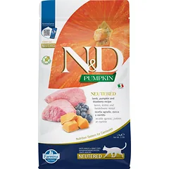 FARMINA N&D Pumpkin Cat Neutered Adult lamb & blueberry 1.5 kg ėriena ir mėlynės neutraliems po kastracijos