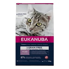 Eukanuba Grain Free Salmon begrūdiniai sausi maisto kačiukams su lašiša, 10 kg