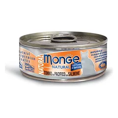 Monge kons. pašaras katėms su tuno gabalėliais, vištiena ir lašiša savo sultyse 6x80g