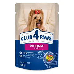 CLUB 4 PAWS Premium konservuotas ėdalas mažų veislių šunims su jautiena drebučiuose 24x100 gr
