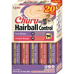 INABA Churu Cat Hairball 20x14g tuno ir vištienos kreminis skanėstas katėms