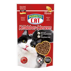 Perfecto Cat Anti-Hairball širdelės formos skanėstai katėms