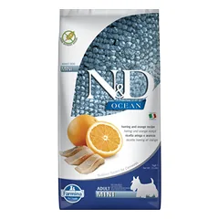 Farmina N&D Ocean Herring Orange Mini begrūdis sausas maistas mažoms veislėms su silkėmis ir apelsinais, 7 kg