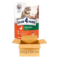 CLUB 4 PAWS Duck – konservai katėms su antiena, padaže 85g x 24vnt. — 2 nuotrauka