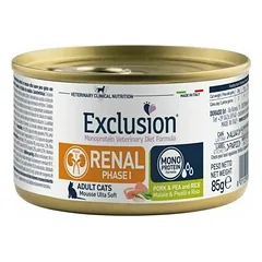 Exclusion Renal Diet Phase I konservuotas pašaras katėms su kiauliena, žirniais, ryžiais 85 g parduotuvėje 1petshop.lt