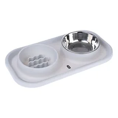 TIAKI Doppelnapf Edelstahl & Slow Feeder mit Matte