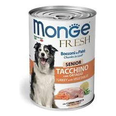 Monge Fresh Wet Senior Dog Cans Pate & Chunkies drėgnas maistas šunims su kalakutiena ir daržovėmis, 400 g