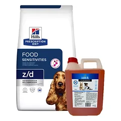 HILL'S PD Prescription Diet Canine z/d Jautrumas maistui 10kg + LAB V Lašišų aliejus šunims ir katėms 5000ml