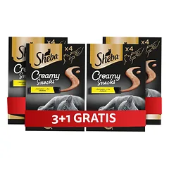 SHEBA Creamy Snacks kreminis skanėstas katėms su vištiena, 4 x 4 x 12 g