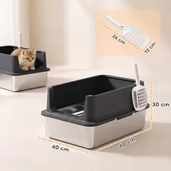 Kačių tualetai XL iš nerūdijančio plieno, 2 vnt., pusiau uždari, su semtuvėliais, iki 8 kg, 60x40x30 cm, juodi — 3 nuotrauka