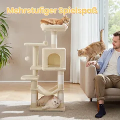 Katės draskyklė su nameliu ir hamaku, 112 cm — 2 nuotrauka