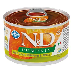 Farmina N&D Dog Pumpkin Boar Apple Adult Mini begrūdis konservas suaugusiems mažu veislių šunims su šerniena ir obuoliais, 140 g