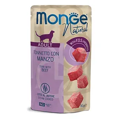 MONGE Natural konservuotas pašaras su tunu,jautiena katėms, 80 g