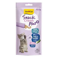 GimCat Snack Cream Plus+ Kitten gardumai kačiukams su tunu ir cukinijomis, 6×15 g