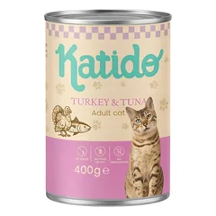 KATIDO Adult Cat įvairių skonių rinkinys su lašišų aliejumi 12 × 400 g – drėgnas ėdalas suaugusioms katėms