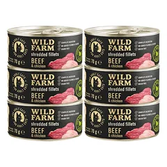 WILD FARM Fillets Beef&Chicken 6x70g - drėgnas kačių maistas be grūdų, filė sultinyje